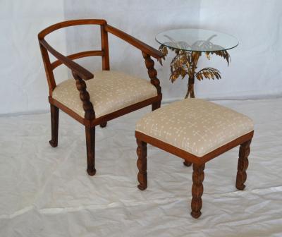 Italian Art Deco Armchairs with Ottoman circa 1925