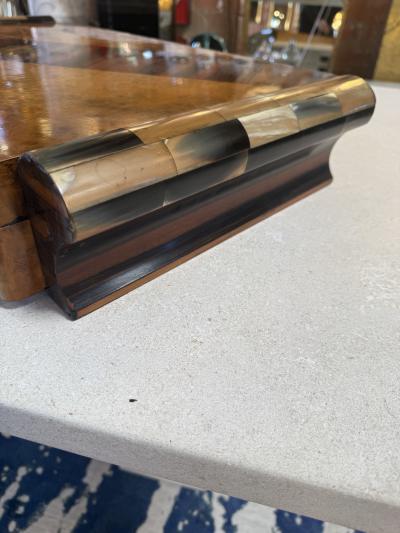 Italian Art Deco Burl Wood and Macassar Ebony Box with Brass Details 1940s