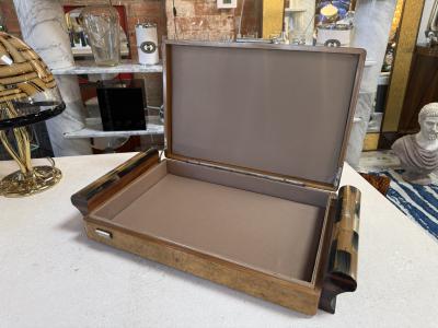 Italian Art Deco Burl Wood and Macassar Ebony Box with Brass Details 1940s