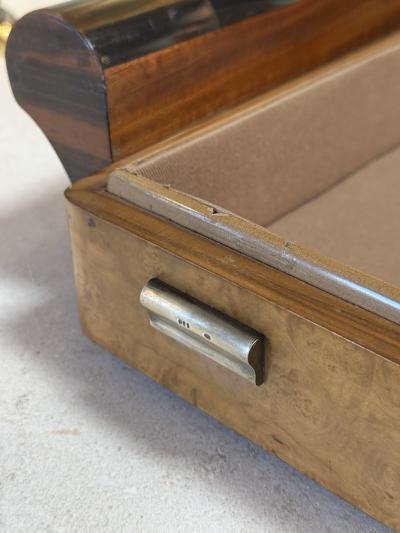 Italian Art Deco Burl Wood and Macassar Ebony Box with Brass Details 1940s