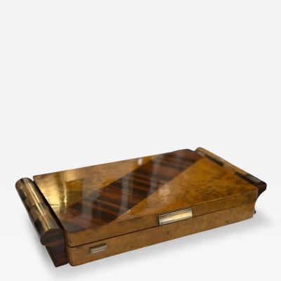 Italian Art Deco Burl Wood and Macassar Ebony Box with Brass Details 1940s
