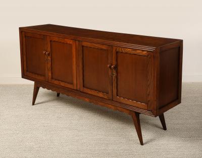 Italian Art Deco Carved Oak Credenza circa 1940s