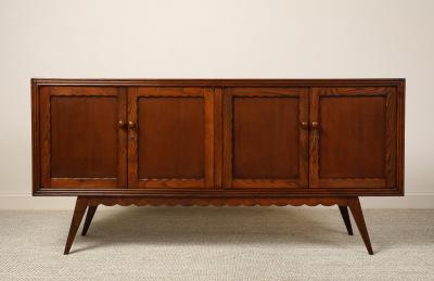 Italian Art Deco Carved Oak Credenza circa 1940s