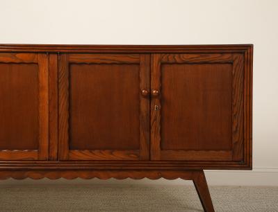 Italian Art Deco Carved Oak Credenza circa 1940s