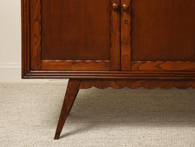 Italian Art Deco Carved Oak Credenza circa 1940s
