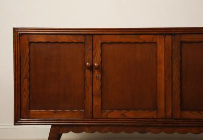 Italian Art Deco Carved Oak Credenza circa 1940s