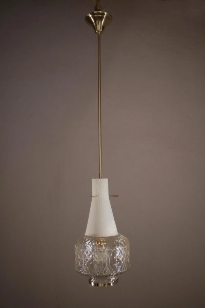 Italian Art Deco Decorative and Satin Glass Hanging Lamp 1950s