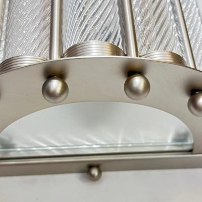 Italian Art Deco Design Pair Crystal Murano Glass Half Moon Satin Nickel Sconces