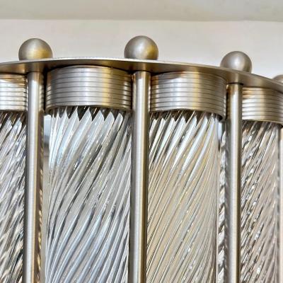 Italian Art Deco Design Pair Crystal Murano Glass Half Moon Satin Nickel Sconces