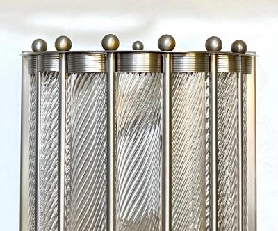 Italian Art Deco Design Pair Crystal Murano Glass Half Moon Satin Nickel Sconces