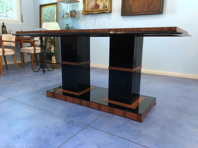 Italian Art Deco Dining Table in Maple with Decoration 1940s