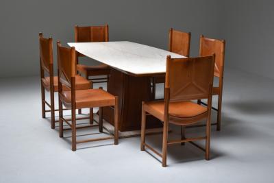 Italian Art Deco Dining Table with Marble Top Japan Inspired 1940s