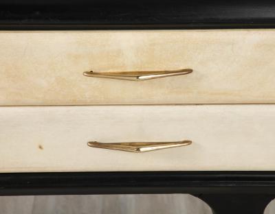 Italian Art Deco Ebonized and Vellum Sideboard with Inset Glass Top circa 1940