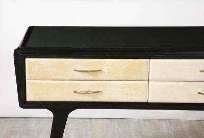 Italian Art Deco Ebonized and Vellum Sideboard with Inset Glass Top circa 1940