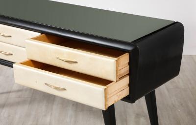Italian Art Deco Ebonized and Vellum Sideboard with Inset Glass Top circa 1940