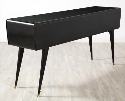 Italian Art Deco Ebonized and Vellum Sideboard with Inset Glass Top circa 1940