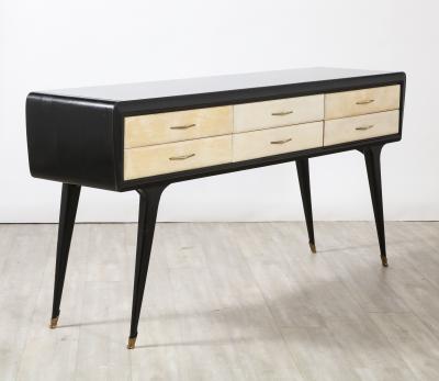 Italian Art Deco Ebonized and Vellum Sideboard with Inset Glass Top circa 1940