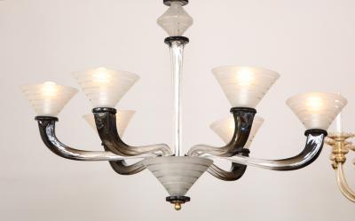 Italian Art Deco Frosted Glass Six Arm Chandelier circa 1940s