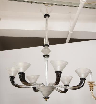 Italian Art Deco Frosted Glass Six Arm Chandelier circa 1940s