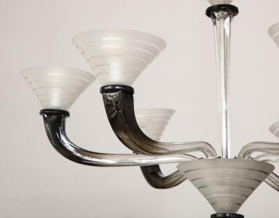 Italian Art Deco Frosted Glass Six Arm Chandelier circa 1940s