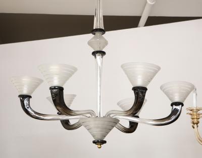 Italian Art Deco Frosted Glass Six Arm Chandelier circa 1940s