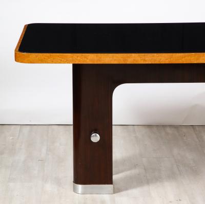 Italian Art Deco Macassar Ebony Chrome Glass Dining Table Italy circa 1940