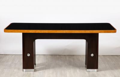 Italian Art Deco Macassar Ebony Chrome Glass Dining Table Italy circa 1940
