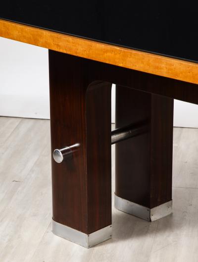 Italian Art Deco Macassar Ebony Chrome Glass Dining Table Italy circa 1940