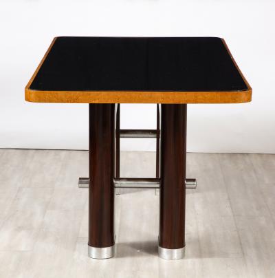 Italian Art Deco Macassar Ebony Chrome Glass Dining Table Italy circa 1940