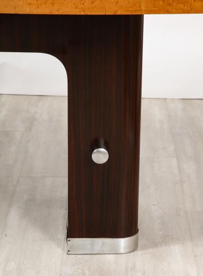 Italian Art Deco Macassar Ebony Chrome Glass Dining Table Italy circa 1940