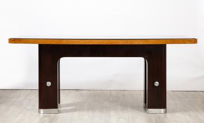 Italian Art Deco Macassar Ebony Chrome Glass Dining Table Italy circa 1940