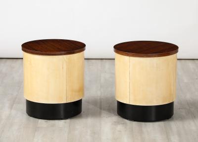 Italian Art Deco Pair of Vellum and Wood Stools Italy circa 1940