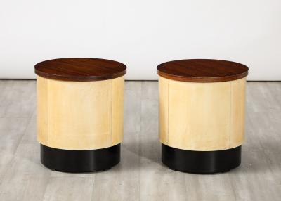 Italian Art Deco Pair of Vellum and Wood Stools Italy circa 1940
