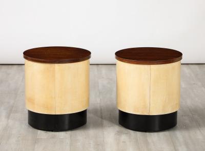 Italian Art Deco Pair of Vellum and Wood Stools Italy circa 1940