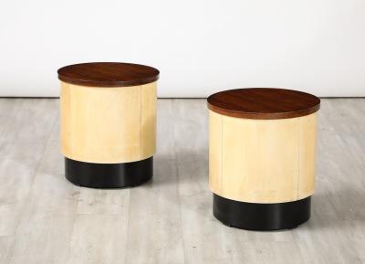 Italian Art Deco Pair of Vellum and Wood Stools Italy circa 1940