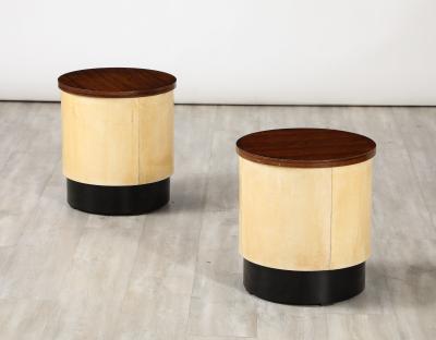 Italian Art Deco Pair of Vellum and Wood Stools Italy circa 1940