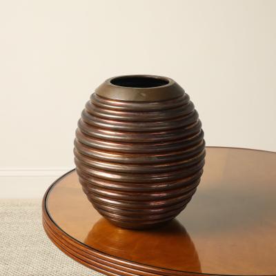 Italian Art Deco Ribbed Copper and Brass Vase circa 1930