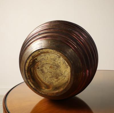 Italian Art Deco Ribbed Copper and Brass Vase circa 1930