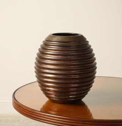 Italian Art Deco Ribbed Copper and Brass Vase circa 1930