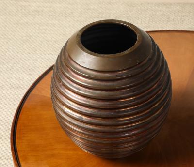 Italian Art Deco Ribbed Copper and Brass Vase circa 1930