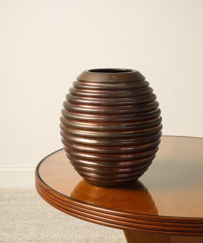Italian Art Deco Ribbed Copper and Brass Vase circa 1930