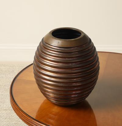 Italian Art Deco Ribbed Copper and Brass Vase circa 1930