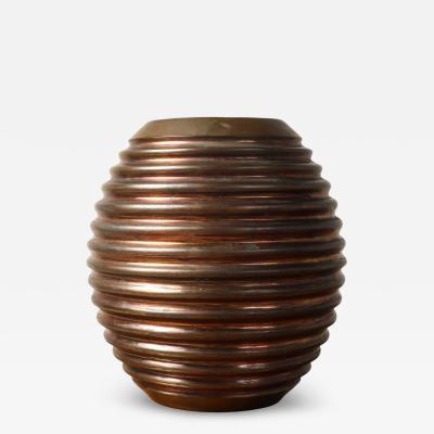 Italian Art Deco Ribbed Copper and Brass Vase circa 1930