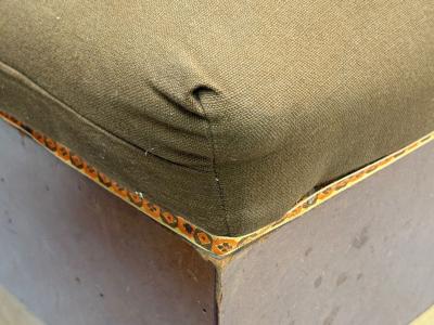 Italian Art Deco Stained Wood Brown Fabric Ottomans or Poufs Italy 1930s