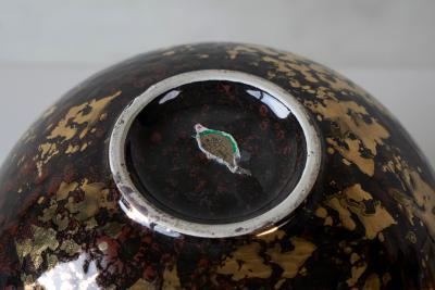 Italian Art Deco Studio Pottery Vase with Gold Flakes 1940s