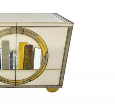 Italian Art Deco Style Cabinet Server with New York Skyline Glass Decoration