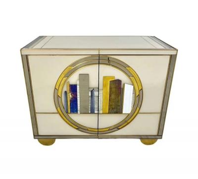 Italian Art Deco Style Cabinet Server with New York Skyline Glass Decoration