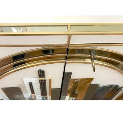 Italian Art Deco Style Cabinet Server with New York Skyline Glass Decoration
