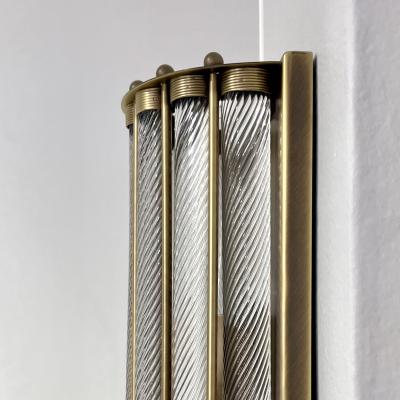 Italian Art Deco Style Crystal Murano Glass Half Moon Tall Bronze Flush Sconces