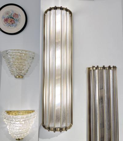 Italian Art Deco Style Crystal Murano Glass Half Moon Tall Bronze Flush Sconces